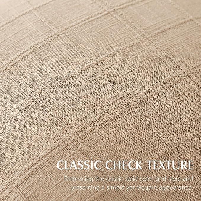 Foindtower Set of 2 Decorative Linen Check Throw Pillow Covers Neutral Farmhouse Vintage Cushion Covers Modern Coastal Boho Home Decor For Sofa Chair Couch Bedroom Living Room Outdoor,20×20 Inch,Camel