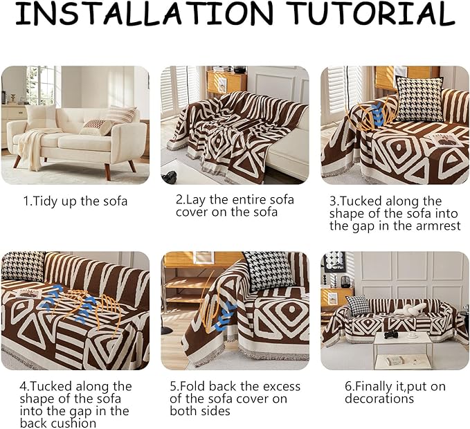 HANDONTIME Chocolate Boho Couch Cover Reversible Sofa Covers for 3 Cushion Couch Washable Couch Sofa Cover for Dogs Dark Couches Covers Chenille Couch Protector Couch Covers for Sofa, 59" X71"