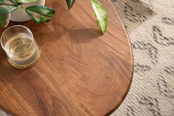 Kate and Laurel Tortola Modern Irregular Round Side Table, 22 x 18 x 20, Walnut Brown, Transitional Pebble End Table for Use as Bedroom Nightstand or Living Room Accent Table