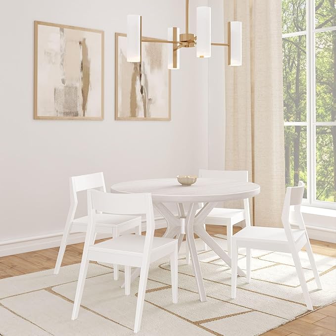 Plank+Beam Verso Round Dining Table, 47 Inch Solid Wood Kitchen & Dining Room Table, Minimalist Table for Dining Room, Kitchen Dinner Table, Coastal White