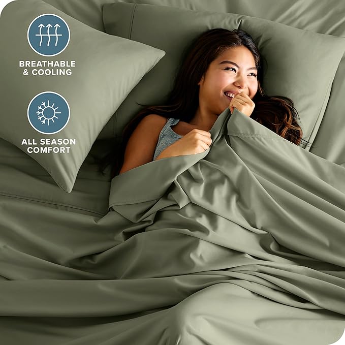 Bare Home Full XL Sheet Set - Luxury 1800 Ultra-Soft Microfiber Full Extra Long Bed Sheets - Double Brushed - Deep Pockets - Easy Fit - 4 Piece Set - Bedding Sheets & Pillowcases (Full XL, Sage)