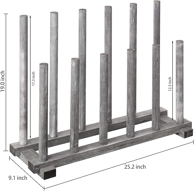 MyGift Coastal Graywashed Solid Wood Floor Standing Boot Holder Rack, Wooden Entryway Shoe Storage Organizer Stand Holds 6 Pairs of Tall and Short Boots