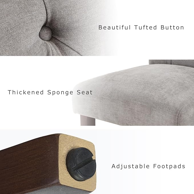 COLAMY Button Tufted Dining Chairs Set of 6, Parsons Upholstered Fabric Dining Room Chairs Kitchen Chairs with Wood Legs and Padded Seat, Light Grey
