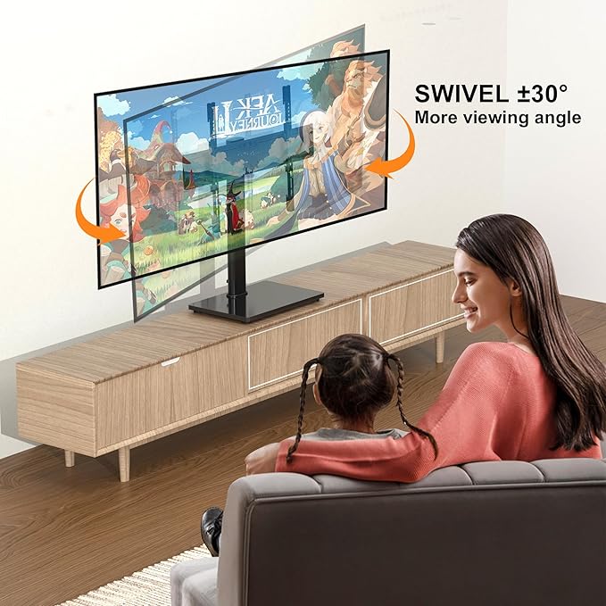 Universal Swivel TV Stand Base Table Top TV Stand for 32-75 Inch TVs 60 Degree Swivel, 12 Height Adjustable Monitor Mount Stand, Max VESA 600x400mm,Holds up to 99lbs TS204