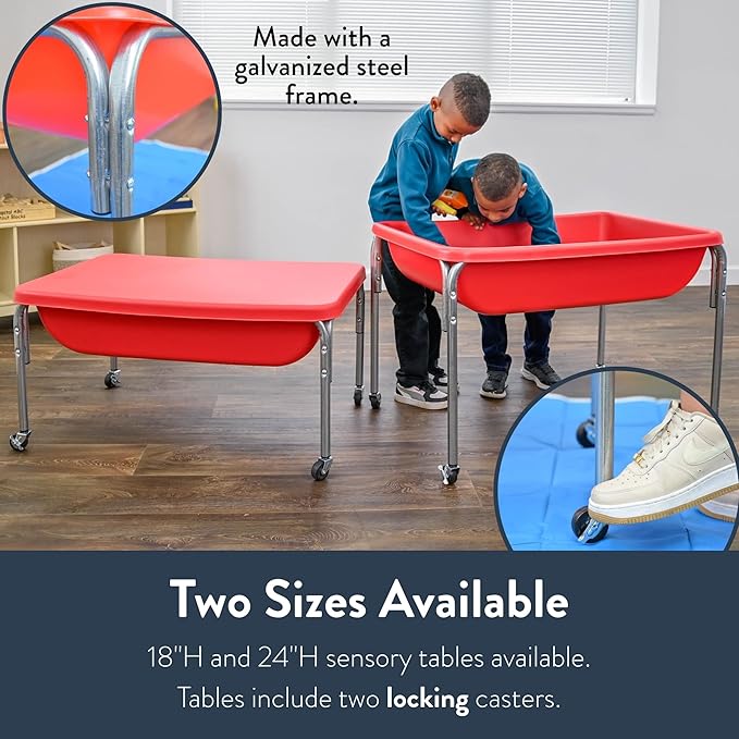 Children's Factory Medium Sensory Table – 18″ Height Table and Lid, Sandbox with Lid, Water Table for Kids, Red