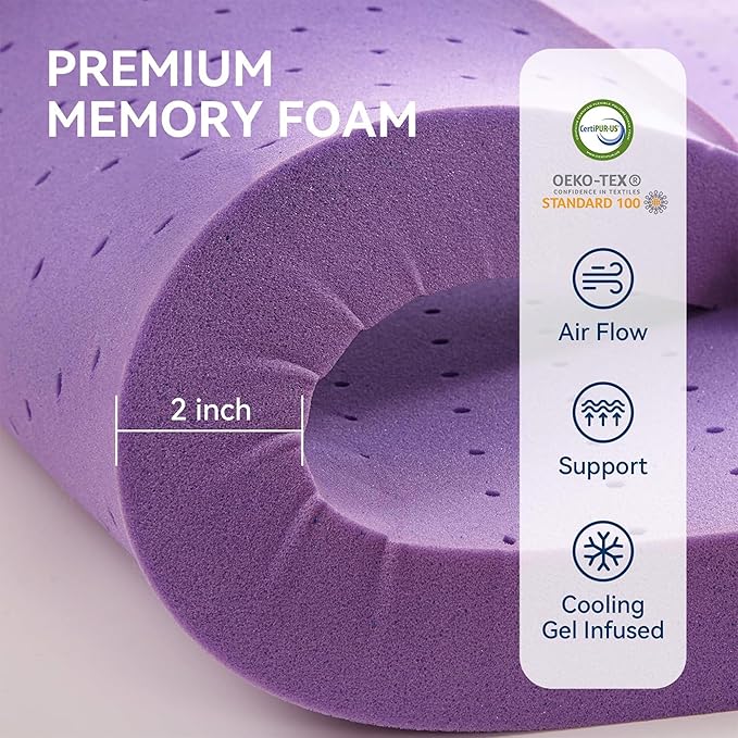 BDEUS Dual Layer 5 Inch Memory Foam Mattress Topper Queen Size, 2 Inch Gel Memory Foam Plus 3 Inch 1450 GSM Down Alternative Quilted Pillow Top Mattress Pad Cover,White