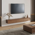 Fully-Assembled Minimalist Floating TV Stand, Modern Wall-Mounted Entertainment Center with 3 Flip-Down Cabinet Doors, Solid Wood, Walnut Veneer, 78"