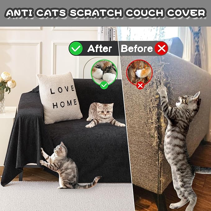 MYSKY HOME Black Couch Covers for Sectional Sofa, Couch Cover Couch Covers for Dogs Washable Couch Cover Blanket, Non Slip Sofa Slipcovers, Super Soft Sofa Towel for Kids, Pets, 91" x 118"