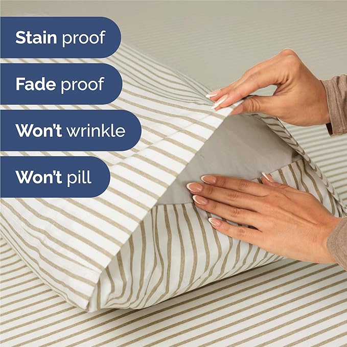 King Size 4 Piece Sheet Set - Comfy Breathable & Cooling Bed Sheets Set - Hotel Luxury Bedding for Women, Men, Kids, Teens, Boys & Girls - Deep Pockets, Soft, Wrinkle Free - Oeko-Tex - Beige Stripes 2