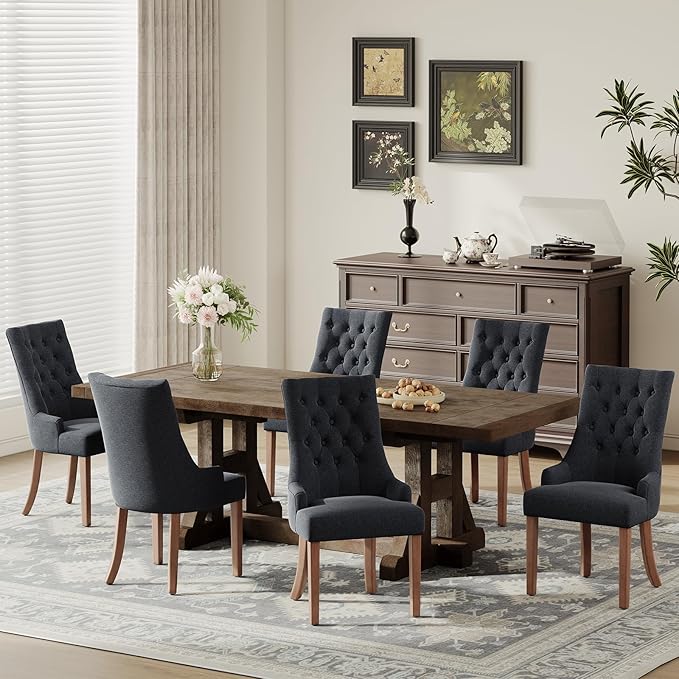 COLAMY Wingback Upholstered Dining Chairs Set of 2, Fabric Side Dining Room Chairs with Tufted Button, Living Room Chairs for Home Kitchen, Black