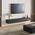 Fully-Assembled Minimalist Floating TV Stand, Modern Wall-Mounted Entertainment Center with 3 Flip-Down Cabinet Doors, Solid Wood, Black Oak, 78"