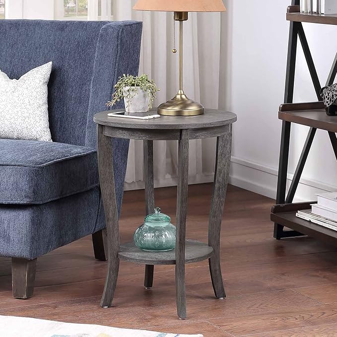 Convenience Concepts American Heritage Round End Table, Dark Gray Wirebrush