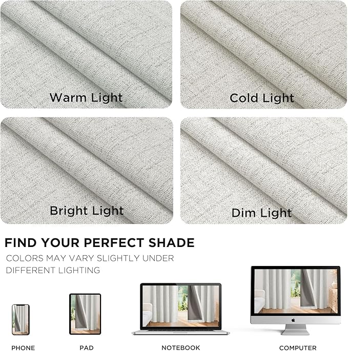 Joydeco 100% Blackout Curtains for Bedroom - Natural Linen Curtains 52" W x 120" L, Thermal Insulated 2 Panels White Light Blocking Drapes, Rod Pocket & Back Tabs, Darkening Privacy for Living Room