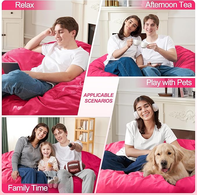 Homguava 3FT Bean Bag Chair: 3' Bean Bags with Memory Foam Filled, Large Beanbag Chairs Soft Sofa with Dutch Velvet Cover-Pink