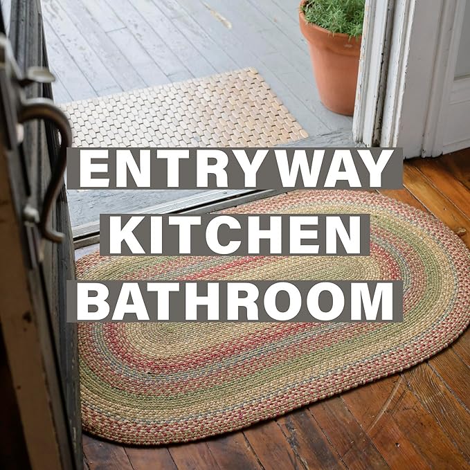 Azalea Multi Color Braided Oval Rug, Jute, 20x30 - Perfect Country Primitive Decor for Entryway, Kitchen, Everywhere