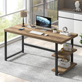 FOLUBAN 60 Inch Home Office Desk, Large Computer Desk with Storage Shelves, Modern Wood and Metal Writing Study Gaming Table Workstation for Living Room, Rustic Oak