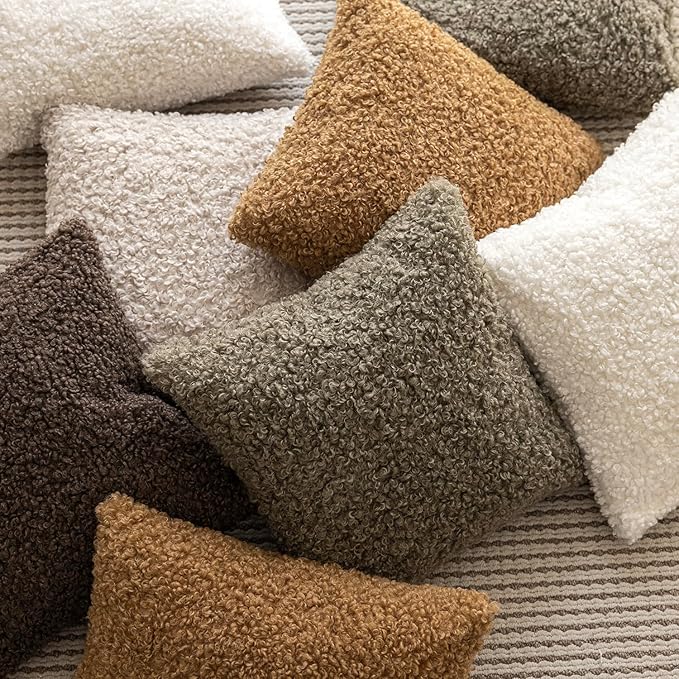 Foindtower 2 Pieces 26x26 Inch Bronze, Faux Fur Throw Pillow Cover Accent Sherpa Pillow Fuzzy Soft Pillowcases Sheepskin Decorative Fleece Cushion Case for Bed Couch Living Room