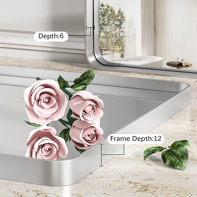Hasipu 55×32 Inch Large Bathroom Mirror for Wall, Rectangular Silver Metal Frame Bathroom Mirrors, Modern Wall Mounted Vanity Mirror for Bathroom (Horizontal/Vertical)