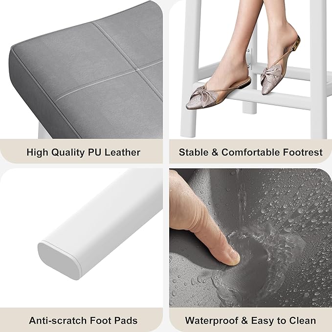 GarveeHome Counter Height Bar Stools Set of 2, 24 Inch Barstools for Kitchen Island Counter, Upholstered Padded Barstools with Curved Surface, Easy Assembly, Grey