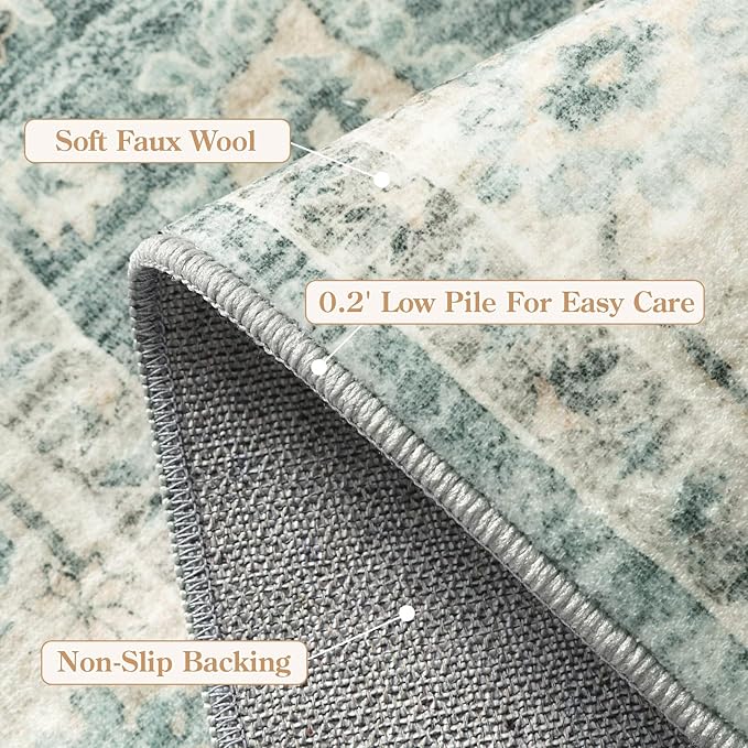 LIVEBOX Washable 2x8 Runner Rug for Bathroom, Non Slip Kitchen Mats for Floor Entryway, Boho Indoor Front Door Mat Low-Pile Runners for Hallways, Farmhouse Rugs for Laundry, Sage Green