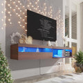 Floating TV Stand with Led Lights, 71 inch Wall Mounted TV Shelf with Power Outlet, Modern Entertainment Center Media Console with Storage Cabinet, Up to 80 Inch TVS, Walnut