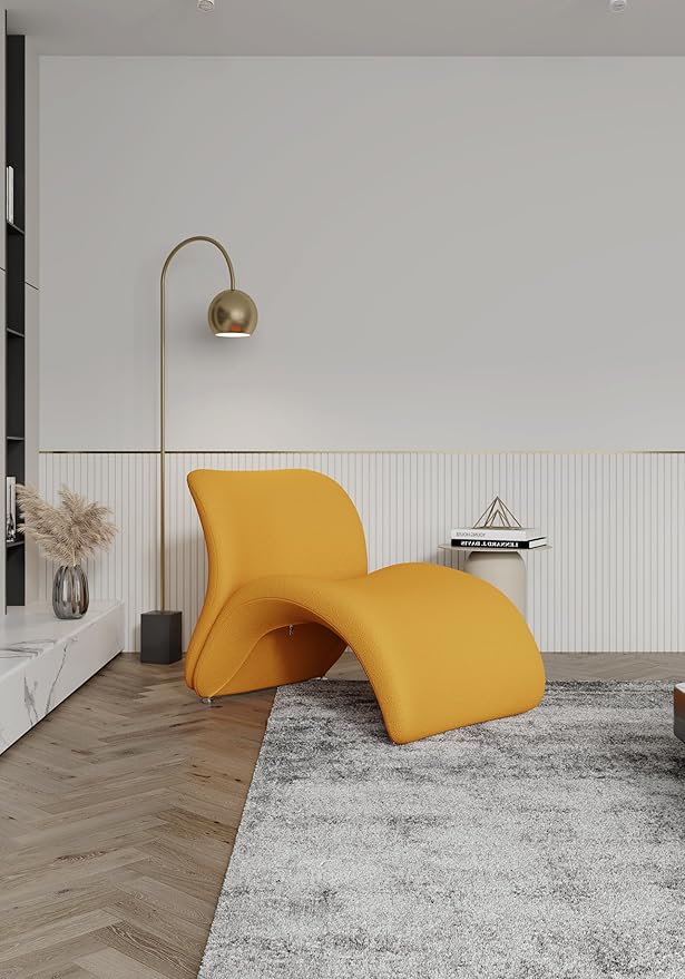 Manhattan Comfort Rosebud Modern Accent Chair Upholstered in Wool Blend, Ideal for Pop Living Room Usage, Abstract Lounge Seat with Metal Legs, Fully Assembled, Set of 1, Yellow