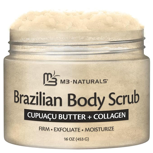 Firming & Moisturizing Brazilian Body Scrub for Body, Hands & Feet, Gentle Body Exfoliator with Cupuacu Butter, Jojoba Oil & Collagen, 16 oz (453 g) by M3