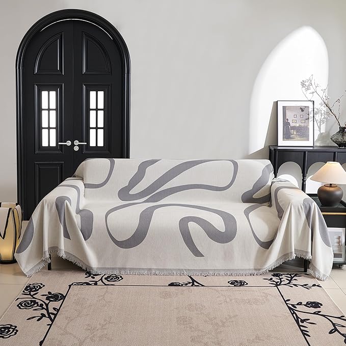 MYSKY HOME Boho Couch Cover Super Soft Couch Covers for 2-3 Cushion Couch Sofa, Modern Grey Jacquard Sofa Slipcover Loveseat Futon Cover, Couch Covers for Sectional Sofa, 71" x 102", Grey Curve