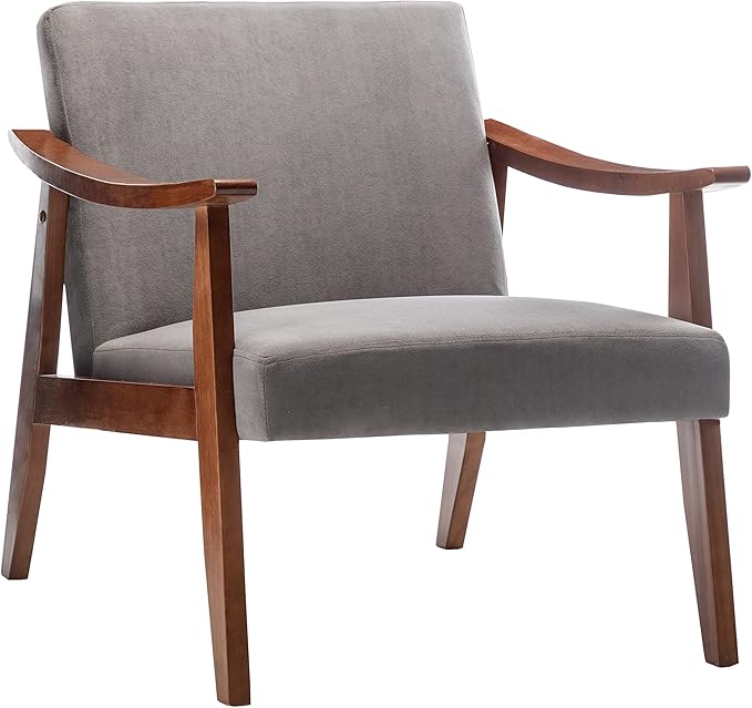 Container Furniture Direct Accent Chair with Velvet Upholstery and Solid Wood Frame, Classic Mid-Century Modern Living Room Furniture for Extra Seating, Grey