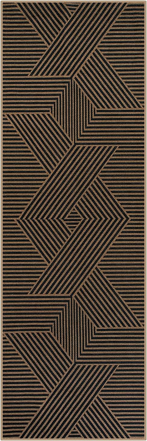 Lahome Modern Geometric Runner Rug, 2x6 Washable Rug Runners for Hallways Non Slip, Black Outdoor Carpet with Rubber Backing, Farmhouse Non Shedding Kitchen Mats for Floor Entryway