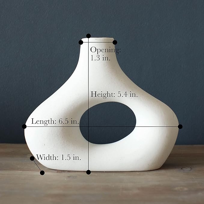 Carrot's Den Donut Vase, Set of 2 - White Large Ceramic Vase - Minimalist Nordic, Hollow | Table Centerpiece, Olive Plant, Wedding, Living Room, Bookshelf, Office, Modern Home, Entryway, Console