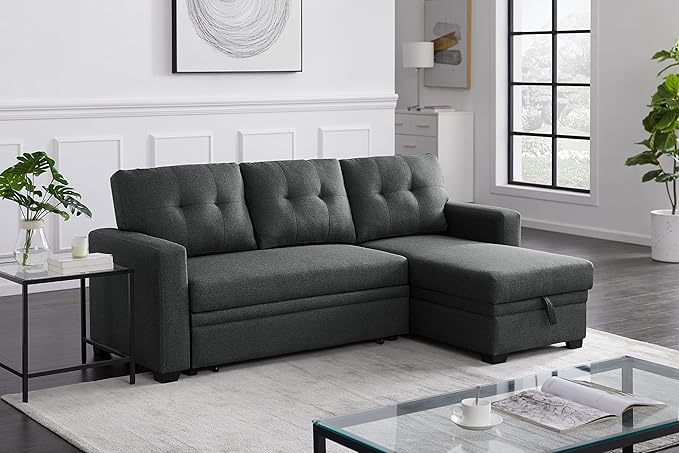 Devion Furniture Garisa 4-in-1 Convertible L Shaped Couch with Pull Out Bed and Storage, Sectional Sleeper Sofa with Reversible Chaise for Living Room, Apartment, Bedroom, Office