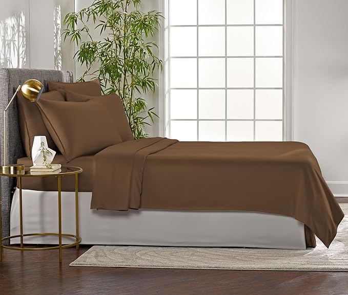 Full Sheets by Pure Bamboo, Genuine 100% Organic Viscose Derived from Bamboo Bed Sheet Set, Luxuriously Soft & Cooling, Double Stitching, Lifetime Quality Promise (Full, Coconut Husk)