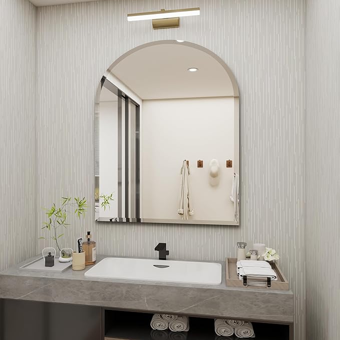 Arched Bathroom Mirror, 24X40 inch Arched Frameless Mirror, Arch Wall Mirror，Frameless Mirrors for Bathroom,Beveled Bathroom Mirror.
