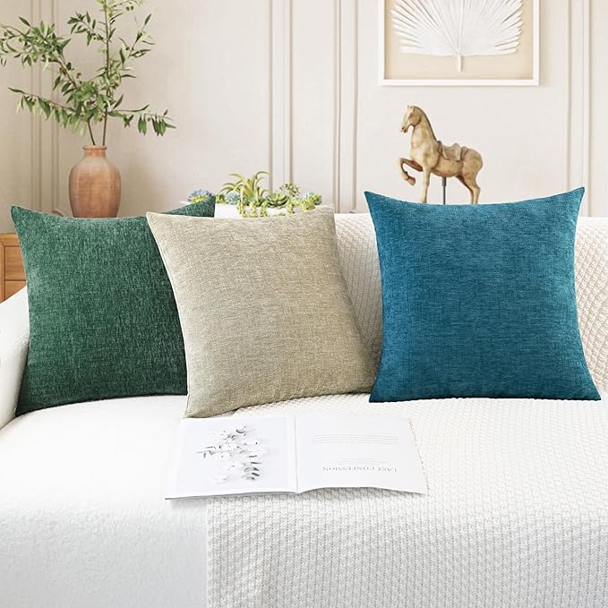 CaliTime Throw Pillow Covers Decorative 18 X 18 Inches Pack of 2 Cozy Chenille Cushion Cases for Couch Sofa Bed Living Room Home Ocean Blue