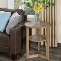 MODERION Round End Table, Farmhouse Side Table with Storage Shelf, Classic Circular Solid Wood Beside Table, 2-Tier Telephone Table, Nightstand, 24”H x 19.3”D for Living Room Rustic Natural BZ3338