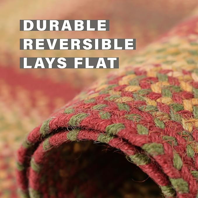 Homespice Cider Barn Cranberry Red Rectangle Braided Rug, Jute, 2x3' - Perfect Country Primitive Decor for Kitchen, Bathroom, Everywhere