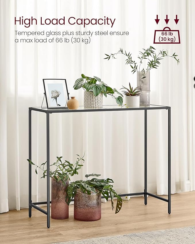 VASAGLE Console Tables Bundle - 47.2" Gold Metal and Glass Table and 39.4" Black Metal and Glass Table