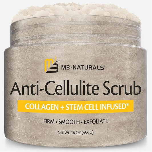 Anti-Cellulite Body Scrub for Skin Tightening, Firming, Moisturizing & Smoothing, Exfoliating Formula for Legs, Glutes, Hands & Feet with Stem Cells, Collagen, Coconut & Jojoba Oil, 16oz - M3