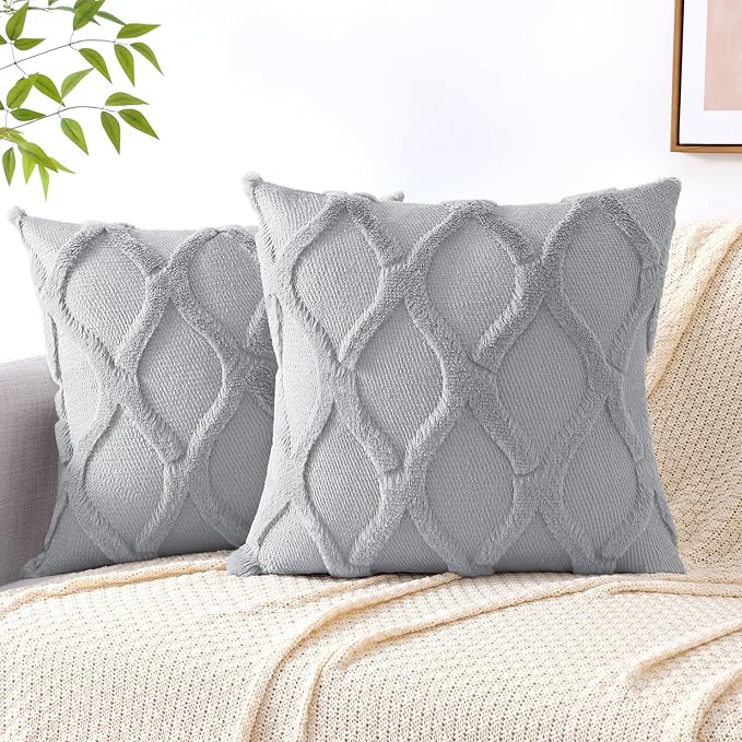 decorUhome Throw Pillow Covers 26x26 Inch Set of 2, Soft Plush Faux Fur Wool Grey Couch Pillow Covers, Decorative Neutral Pillow Cases for Bed Sofa Living Room Home Decor