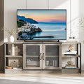 GarveeHome Farmhouse TV Stand for 65/75 Inch TVs, Entertainment Center with Storage Cabinet, 63'' Rustic TV Media Console Table, Furniture for Living Room, Grey