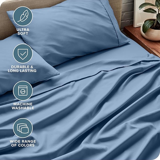 Bare Home Ultra-Soft Twin Sheet Set - Luxury 1800 - Hydro-Brushed - Deep Pockets - Easy Fit - 3 Piece Set - Bedding Sheets & Pillowcases (Twin, Coronet Blue)