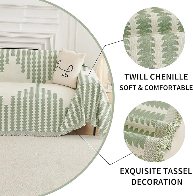 HAOMAIJIA Boho Sofa Covers Couch Covers for 2 Cushion Couch Sofa Pet Friendly Soft Thick Non Slip Couch Cover for Dogs Washable Sectional Couch Covers L Shape Furniture Protector (Green, 71"x102")