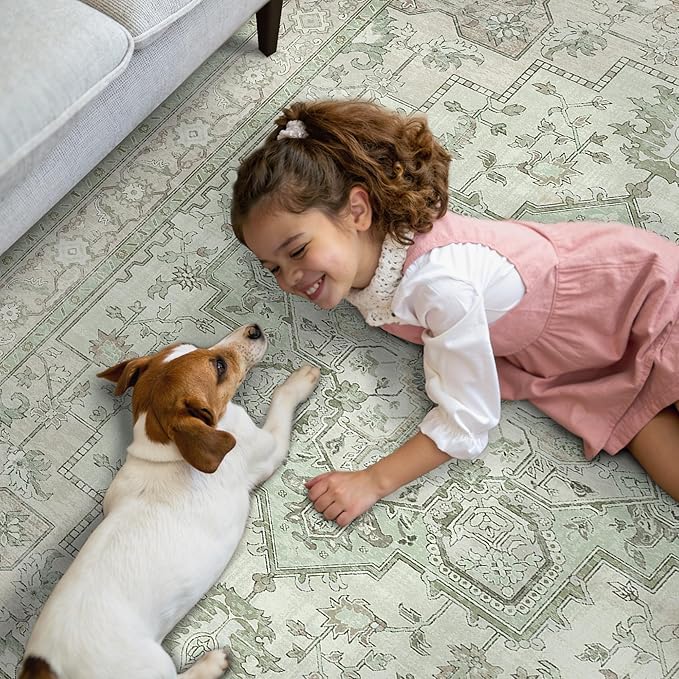 GENIMO 2'6''x10 Runner Rugs for Hallway, Machine Washable Non Slip Vintage Rugs, Low Pile Lightweight Soft Print Rug for Enrtyway, Corridor, Home Office, Kitchen, Oat Light