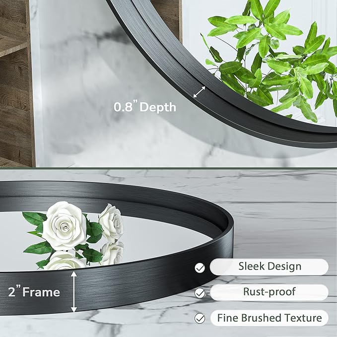 TokeShimi Black Round Mirror 30 Inch Black Circle Wall Mirror Non-Rusting Aluminum Alloy Brushed Matte Metal Frame Round Bathroom Mirror for Modern Minimalist Home Decor