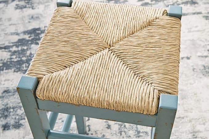 Signature Design by Ashley Mirimyn Farmhouse 23.63" Counter Height Bar Stool with Woven Wicker Seats, 2 Count, Green & Light Brown