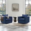 COLAMY Swivel Accent Chair Set of 2, 34 Inches Wide Upholstered Arm Chair with Plump Back Pillow, Modern Sofa Living Room Chair for Bedroom, Corner, Reading Nook-Blue
