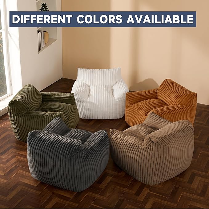 Oversized Bean Bag Chair for Adults, Giant Comfy Plush Boneless Bean Bag Couch with Filler for Kids - Reading Chair for Living Room, Bedroom & Dorm, Single Accent Chair Floor Lounger, Khaki