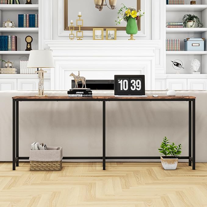 HOMERECOMMEND 70.8 Inch Console Table with USB Ports, Sofa Table with Charging Station, Narrow Entryway Table, Skinny Hallway Table,Rustic Brown