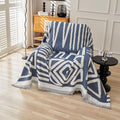 HANDONTIME Boho Chenille Sofa Cover - Denim Blue Reversible Blanket for L Shaped Sectional Couch - Geometric Protector for Dogs, 71" X 71"